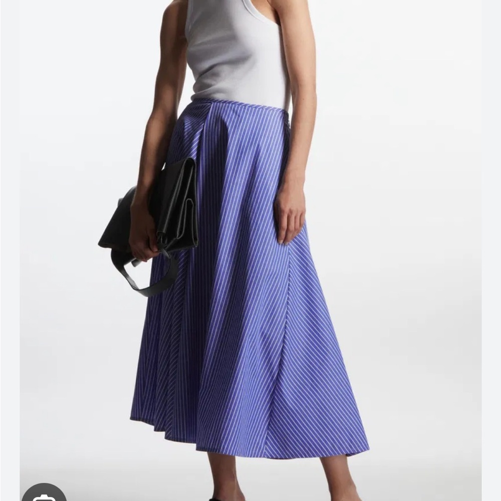 COS Blue and White Striped Midi Skirt, US4